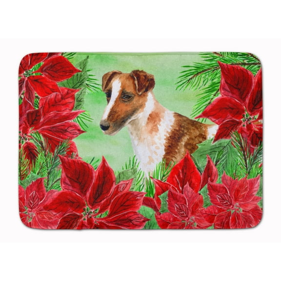 Smooth Fox Terrier Poinsettas Machine Washable Memory Foam Mat