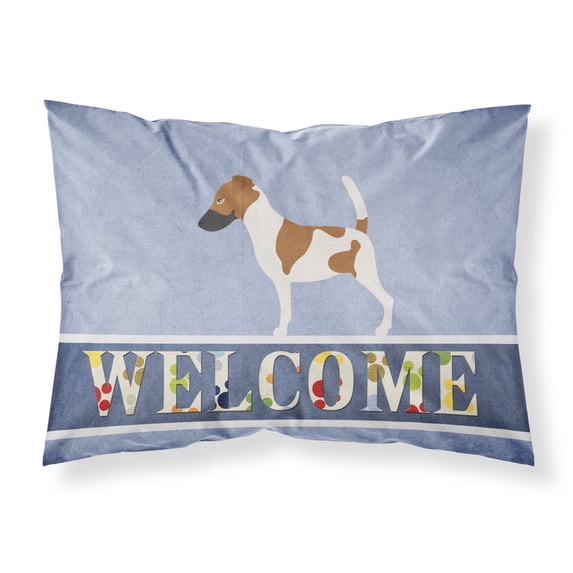 Smooth Fox Terrier Welcome Fabric Standard Pillowcase Blue