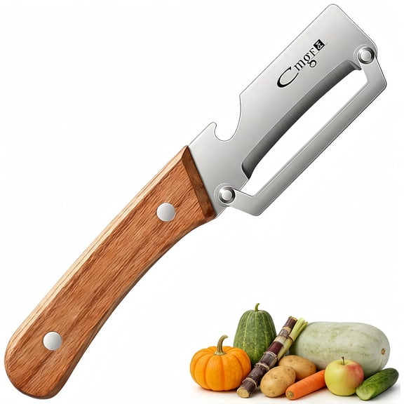 Smooth Glide Wooden Handle Kitchen Tool, Smooth Glide Vegetable Peeler with Stainless Steel Blade, Adjustable Slicer for Potato, Fruit