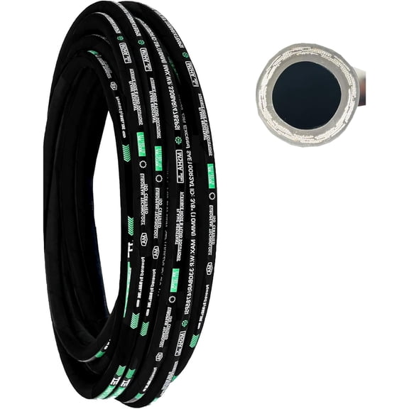 Smooth Hydraulic Hose, Rubber Hydraulic Hoses with 2 High-Tensile Steel Wire Braid, 1/4 in x 50 ft, 5800 PSI Max, Hydraulic Oil Flexible Hose