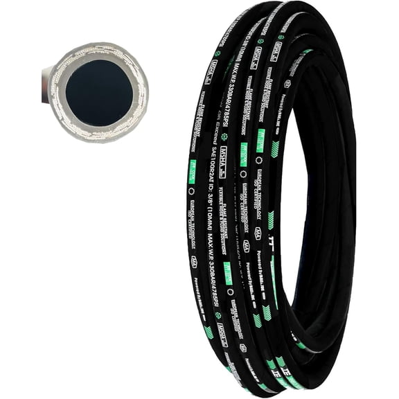 Smooth Hydraulic Hose, Rubber Hydraulic Hoses with 2 High-Tensile Steel Wire Braid, 3/8 in x 100 ft, 4785 PSI Max, Hydraulic Oil Flexible Hose
