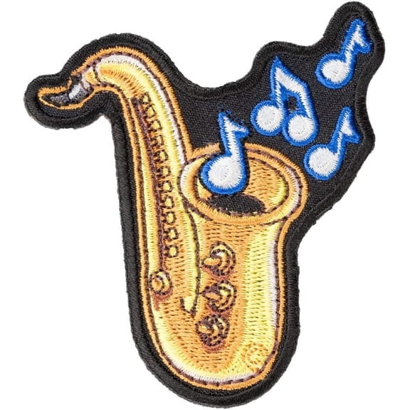 Smooth Jazzy Saxophone Patch, Musical Instruments Patches, yellow, blue, black, music entertainment
