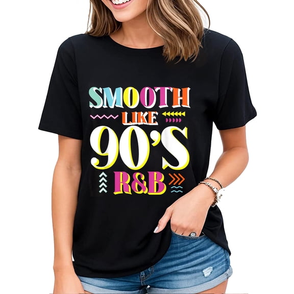 Smooth Like 90's R&B Women T-Shirt 1990's 90s I Heart the Nineties Casual Tops Black X-Large