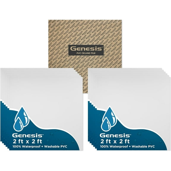 Smooth Pro White Ceiling Tiles - Easy Drop-in Installation – Waterproof, Washable and Fire-Rated - High-Grade PVC to Prevent Breakage - Package of 12 Tiles