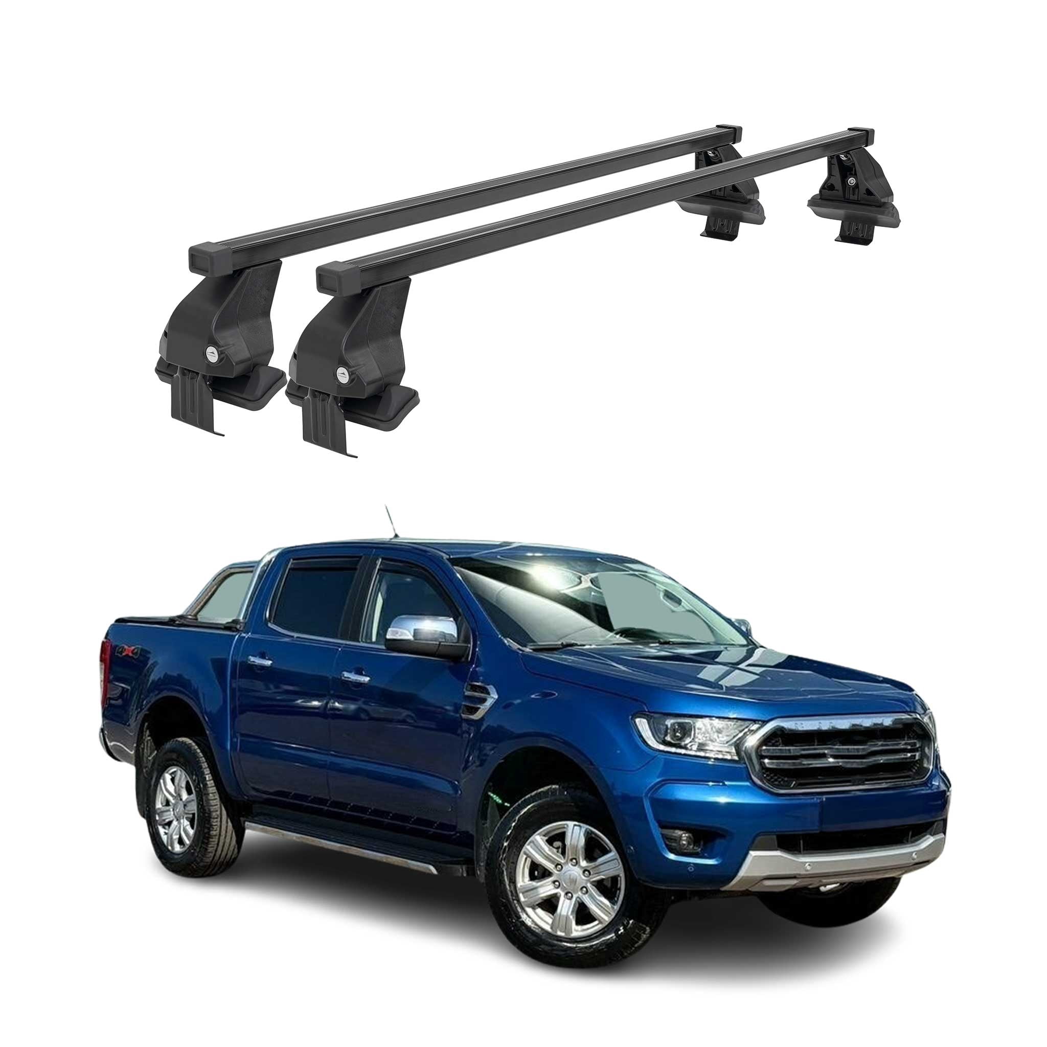 Smooth Roof Racks Cross Bars Luggage Carrier for Ford Ranger 2019-2023 Black 2x