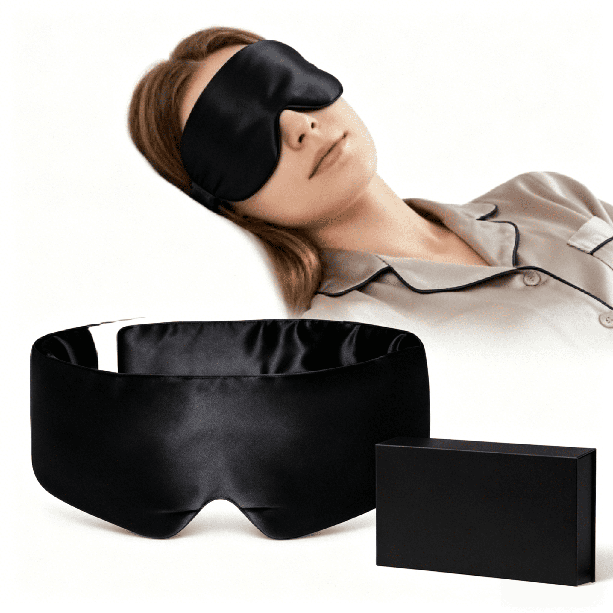 Smooth Satin Blindfold for Women and Men, Eye Mask for Sleeping with Light-Blocking Comfort, Black