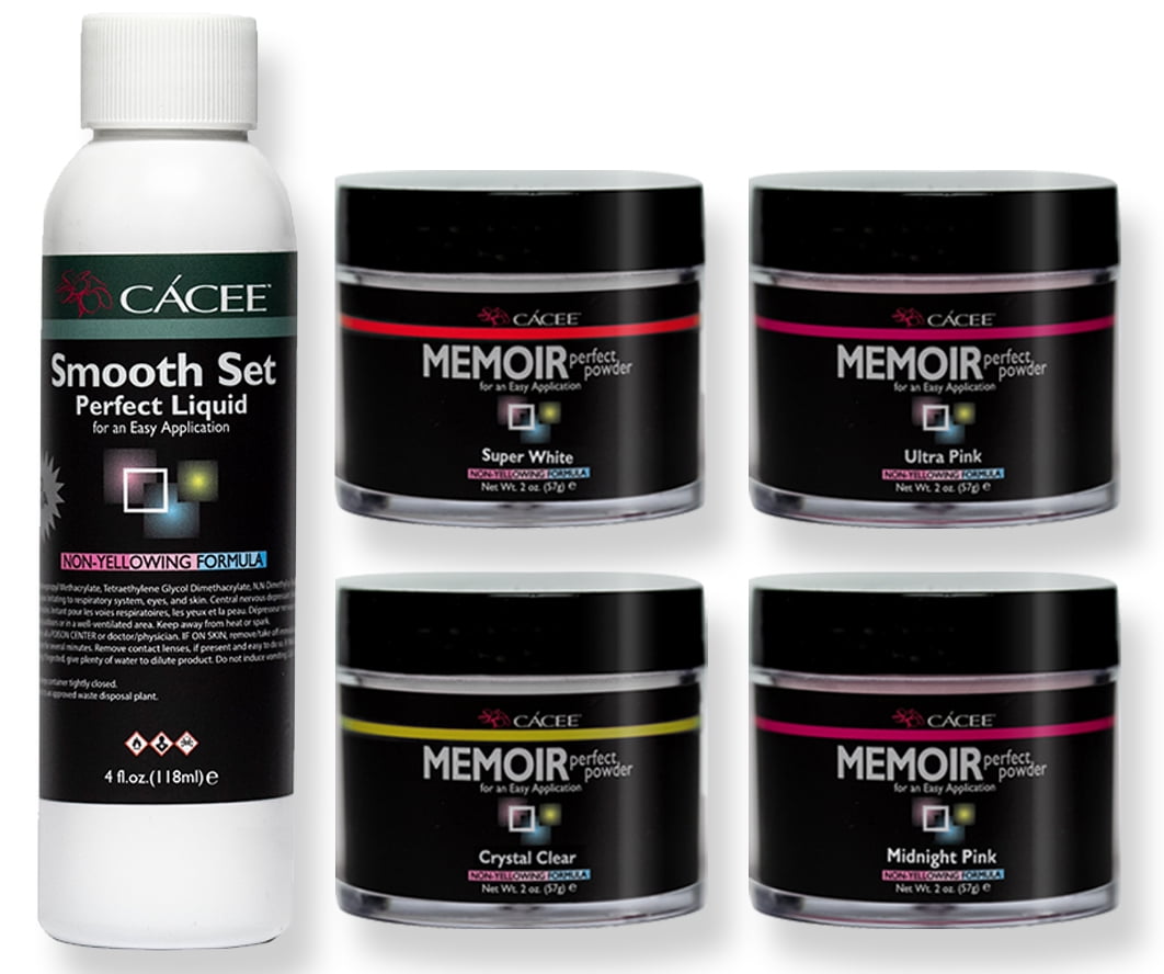 Smooth Set Acrylic Nail Kit, Includes Acrylic Liquid And Powder, Professional Monomer and Polymer, No MMA, Low Odor (Clear, White, Ultra Pink, Midnight Pink)