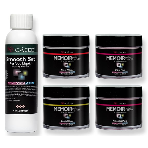 Smooth Set Acrylic Nail Kit, Includes Acrylic Liquid And Powder, Professional Monomer and Polymer, No MMA, Low Odor (Clear, White, Ultra Pink, Midnight Pink)