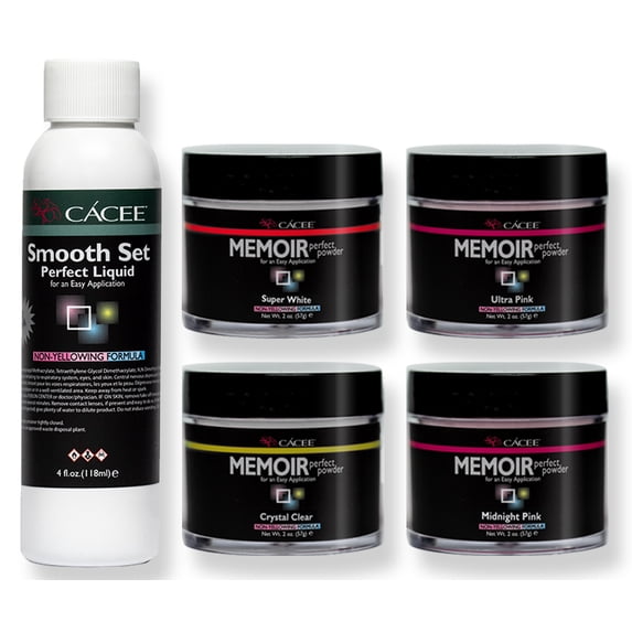 Smooth Set Acrylic Nail Kit, Includes Acrylic Liquid And Powder, Professional Monomer and Polymer, No MMA, Low Odor (Clear, White, Ultra Pink, Midnight Pink)