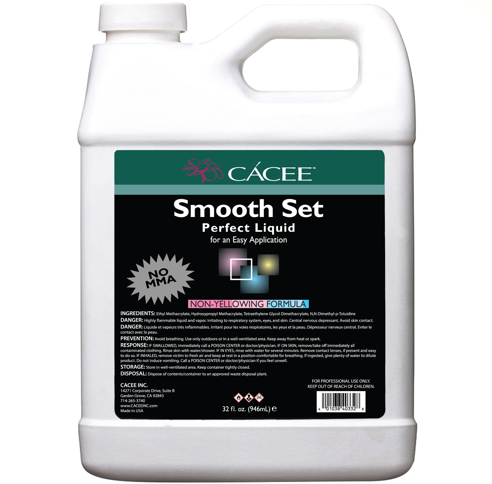 Smooth Set Perfect Acrylic Nail Liquid by Cacee, Acrylic Monomer That Protects and Enhances Nails, Professional and Flexible Non-Yellowing Formula, Does Not Contain MMA, Self-Leveling (32 oz)
