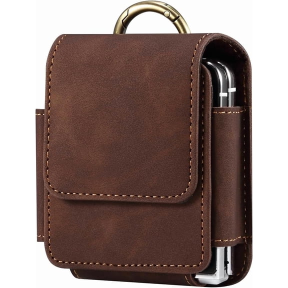 Smooth Skin Faux Leather Phone Holster Pouch Belt Loop Clip Case for Motorola Razr+ 2025 Razr 50 Ultra Moto Razr+ 2023 Razr 40 Ultra Samsung Galaxy Z Flip 6 Z Flip 5 Z Flip4 (Brown)
