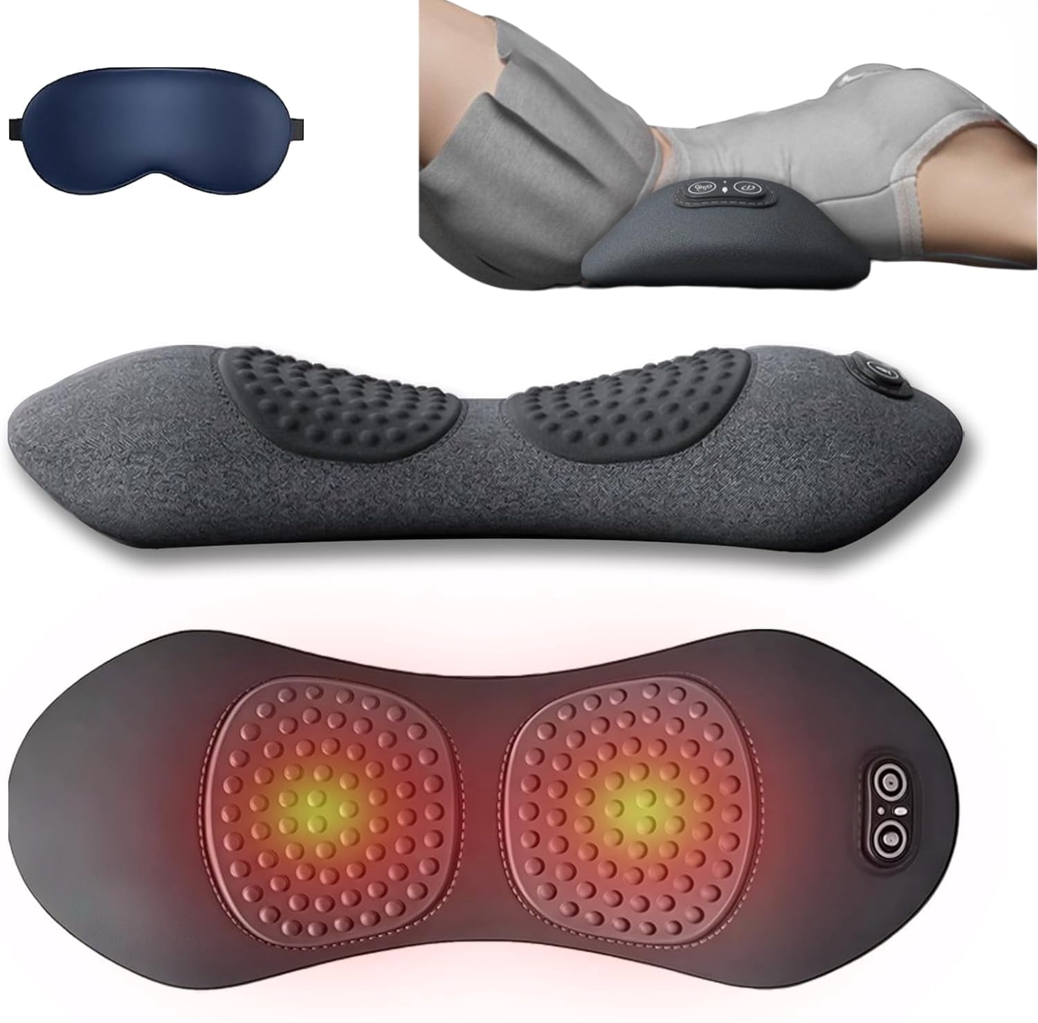 Smooth Spine Triple Fusion Back Massager, Soothe 3 in 1 Back Massager for Sciatica, Mysoothelab Neck Massagers Pillow, Three-Speed Constant Temperature Hot Compress, for Relieve Neck Pain (Black)