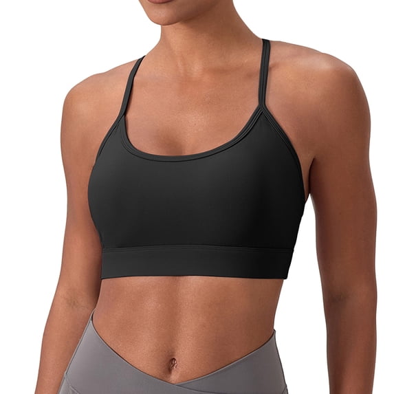 Smooth Sports Bras For Women Workout Tops Y Back Padded Yoga Bra Basic Wireless Bra,Color:Black