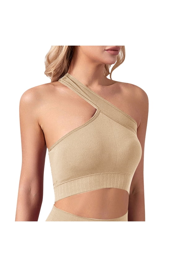 Smooth Sports Bras for Women One Shoulder Low Impact Asymmetrical Workout Tops Padded Yoga Right Shoulder Strap Bra Exercise Athletic Bras Running Bra Sujetadores Deportivos Para Mujer