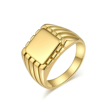 Smooth Square Seal Geometric Rings,14K Yellow Gold Men Finger,Simple Fashion Jewelry