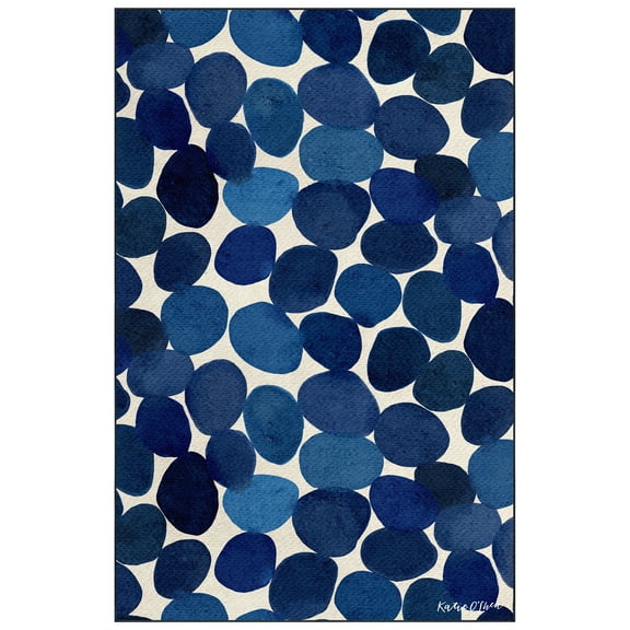Smooth Stones I Washable Circles Art Area Rug size 5'x8'