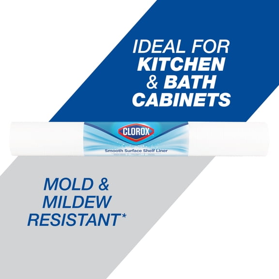 Smooth Surface Shelf Liner with Clorox, White, 20 in. x 8 ft. Roll