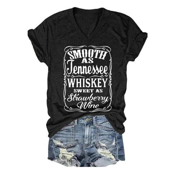 Smooth Tennessee Strawberry Women's V-Neck Country Music Graphic Tee Casual Comfortable T-Shirt