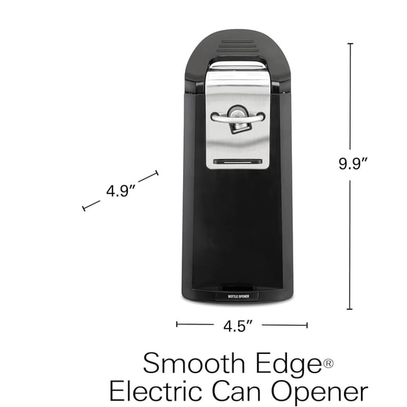 Smooth Touch Electric Automatic Can Opener Easy Push Down Lever, For All Standard-Size and Pop-Top, Extra Tall, With Bottle Opening Accessory and Built-In Knife Sharpener, Black