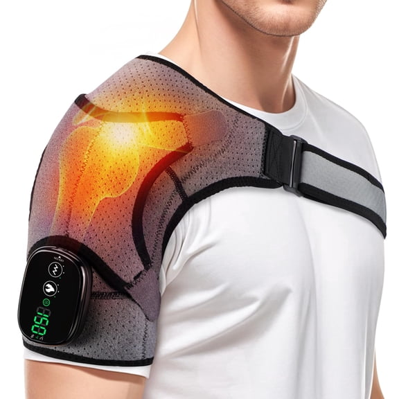 Shoulder Heating Pad with Massage, Cordless Heated Shoulder Wrap for Pain Relief, Deep Tissue Shoulder Massager for Rotator Cuff & Shoulder Brace Support