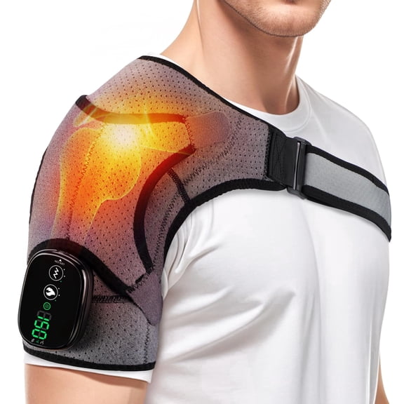Shoulder Heating Pad with Massage, Cordless Heated Shoulder Wrap for Pain Relief, Deep Tissue Shoulder Massager for Rotator Cuff & Shoulder Brace Support