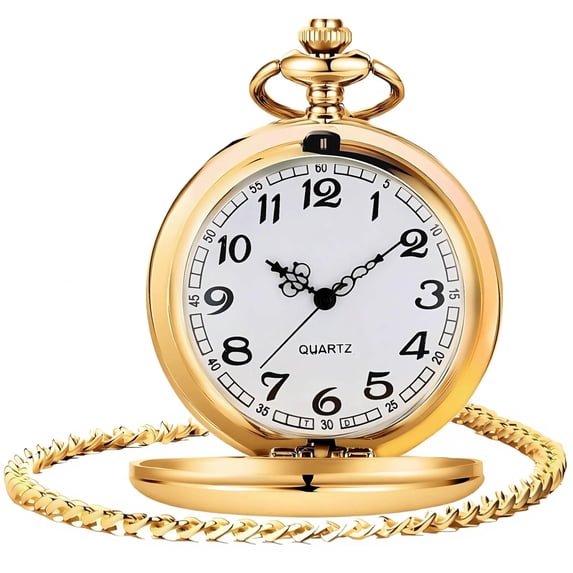 Smooth Vintage Pocket Watch with Chain, Arabic Numerals Scale Mens Watch Christmas Graduation Birthday Gifts Fathers Day