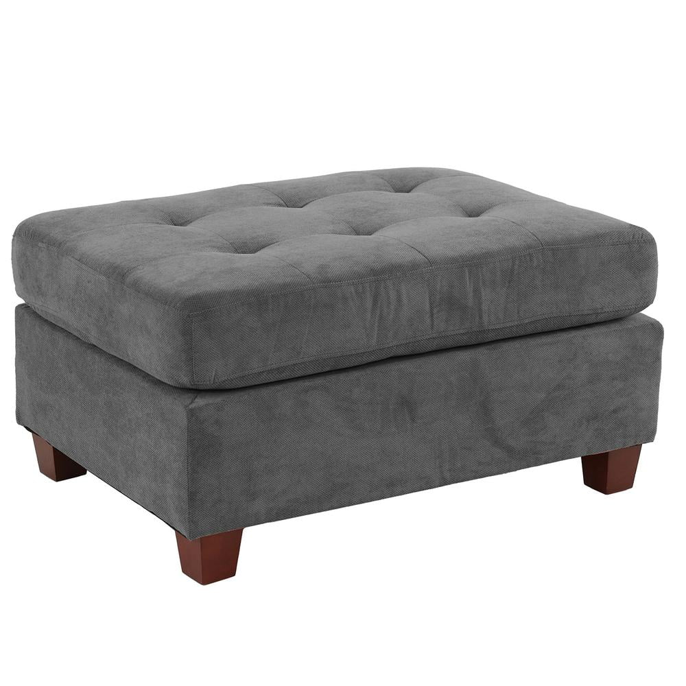 Charcoal Gray Tufted Waffle Suede Ottoman, 26" x 20"