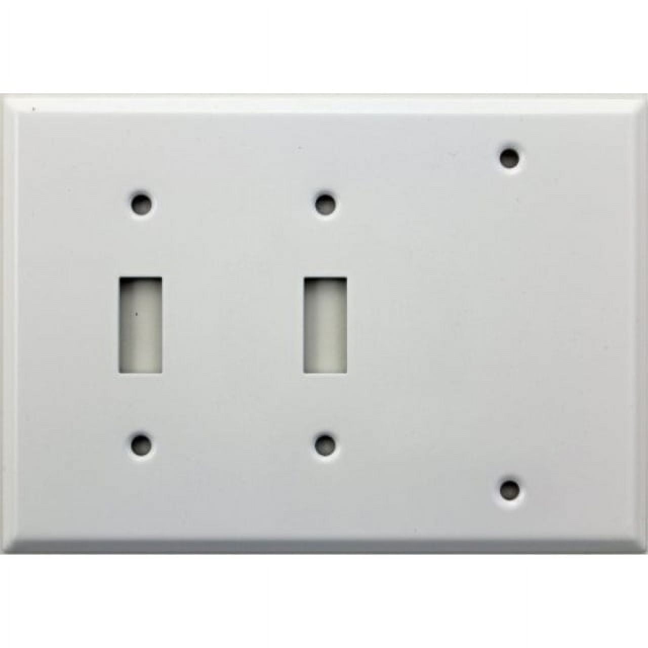 Smooth White Three Gang Wall Plate Two Toggle Switches One Blank