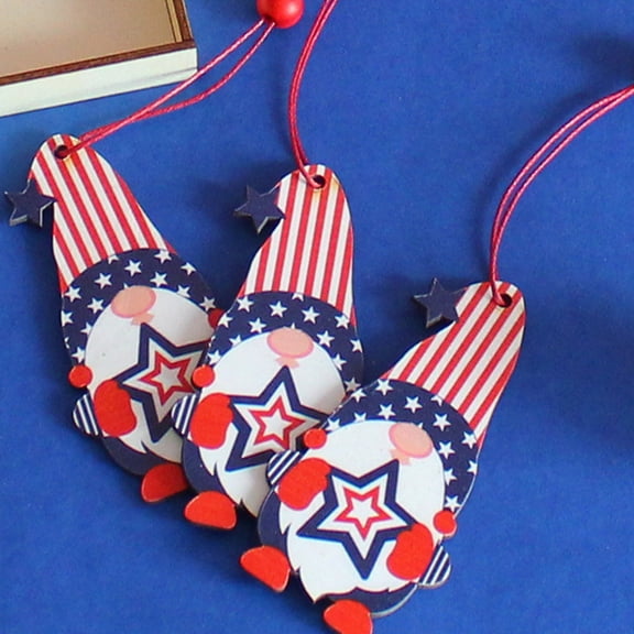 Smooth Wooden Gnome Ornament Set For Patriotic Home Decor, 4th Of July Decorations, Single Sided Hanging Tag For Tree Wall Party