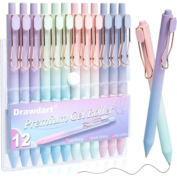 Smooth Writing Pens, 12 Pcs No Bleed & Smear, Black Ink Fine Point (0.5mm), Retractable Aesthetic Journaling Pens for Women & Men