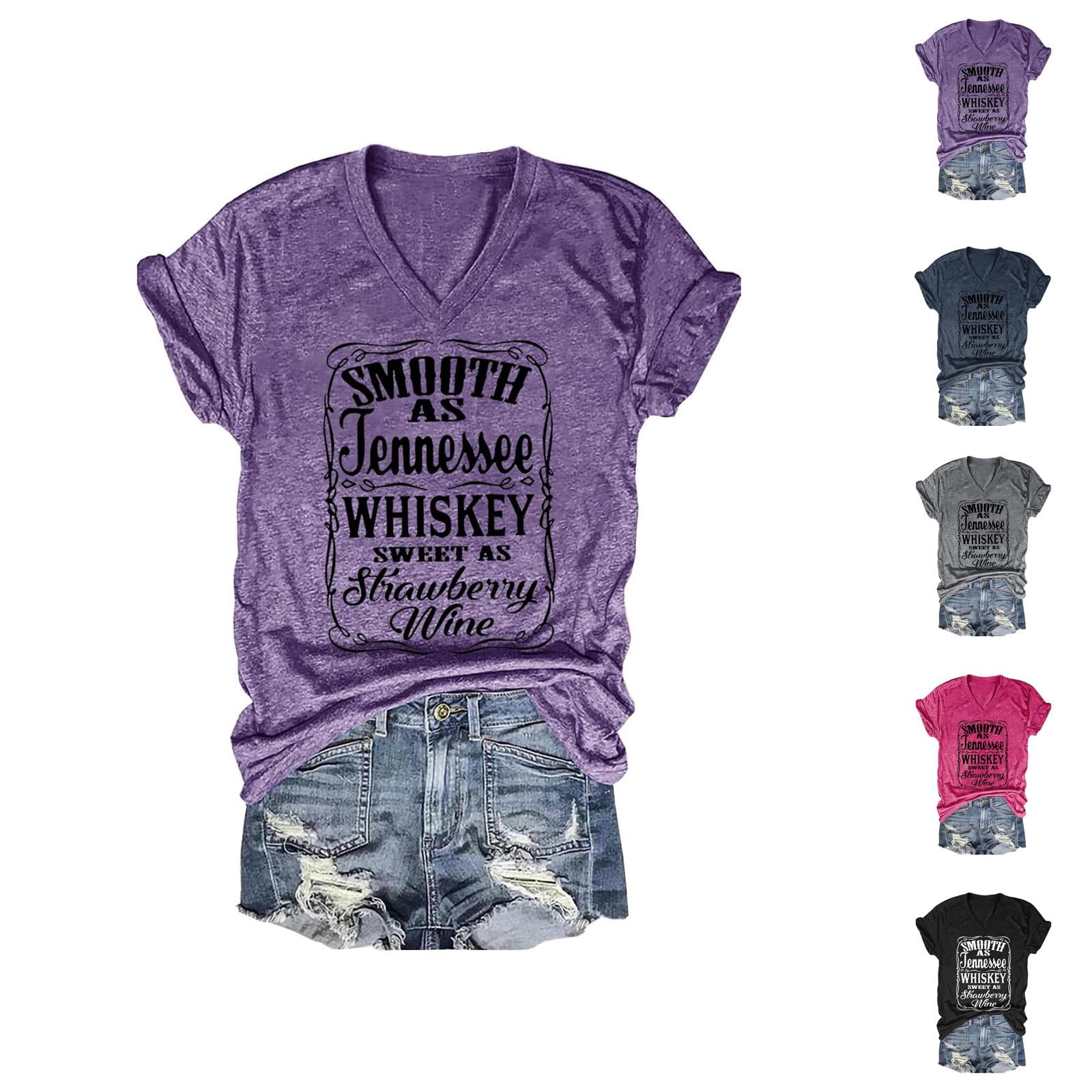Smooth as Tennessee Sweet as Strawberry Graphic Tees for Women Summer Casual Short Sleeve V Neck Country Music T Shirts