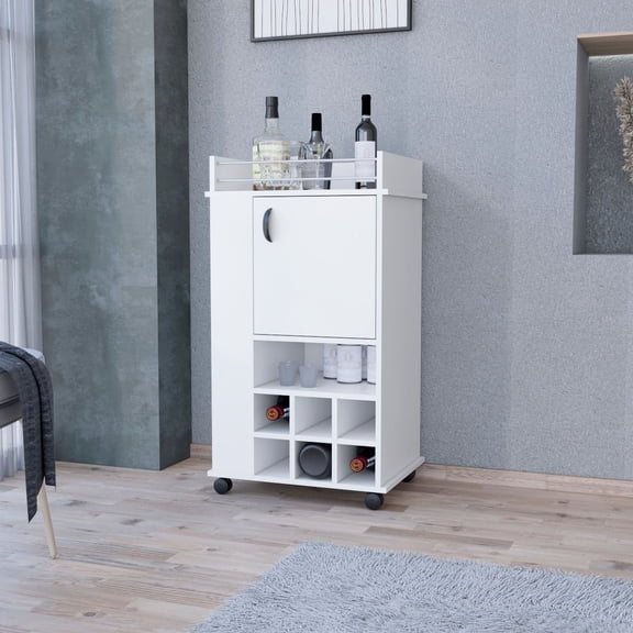 Smooth-rolling Casters for Easy Mobility / 2 Side Shelves & 6 Wine Racks for Display