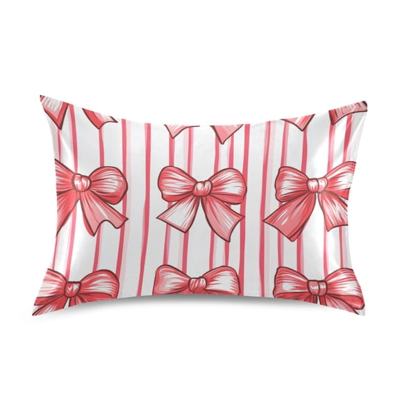 Smooth satin pillowcase. Care for your skin and hair, improve the quality of sleep. Red Bows