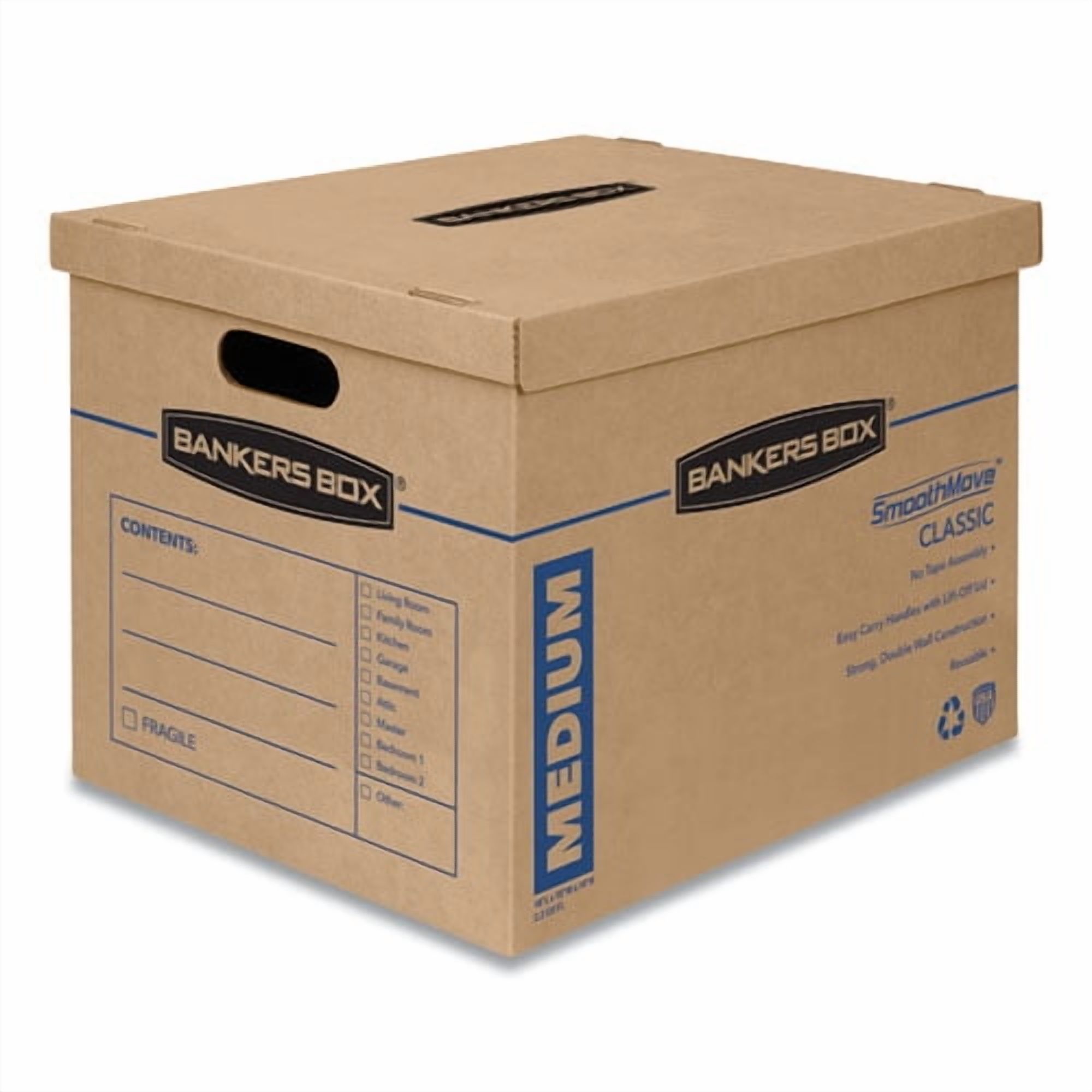 SmoothMove Classic Moving/Storage Boxes, Half Slotted Container (HSC), Medium, 15" x 18" x 14", Brown/Blue, 8/Carton | Bundle of 2 Cartons
