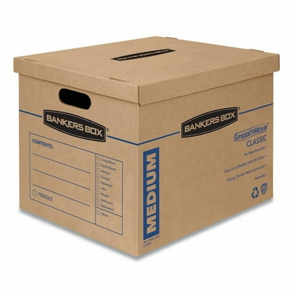SmoothMove Classic Moving/Storage Boxes, Half Slotted Container (HSC), Medium, 15" x 18" x 14", Brown/Blue, 8/Carton | Bundle of 5 Cartons