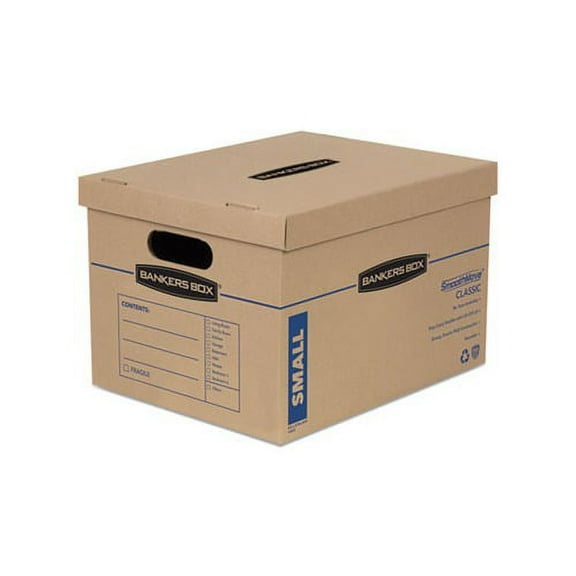 SmoothMove Classic Moving/Storage Boxes Small, Half Slotted Container HSC, 15" x 12" x 10", Brown Kraft/Blue, 20/Carton
