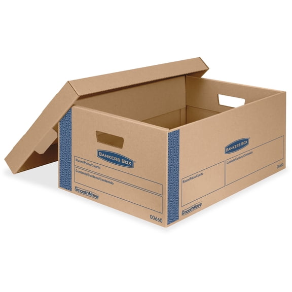 Bankers Box, FEL0066001, SmoothMove Moving Boxes, 8 / Carton, Kraft,Blue