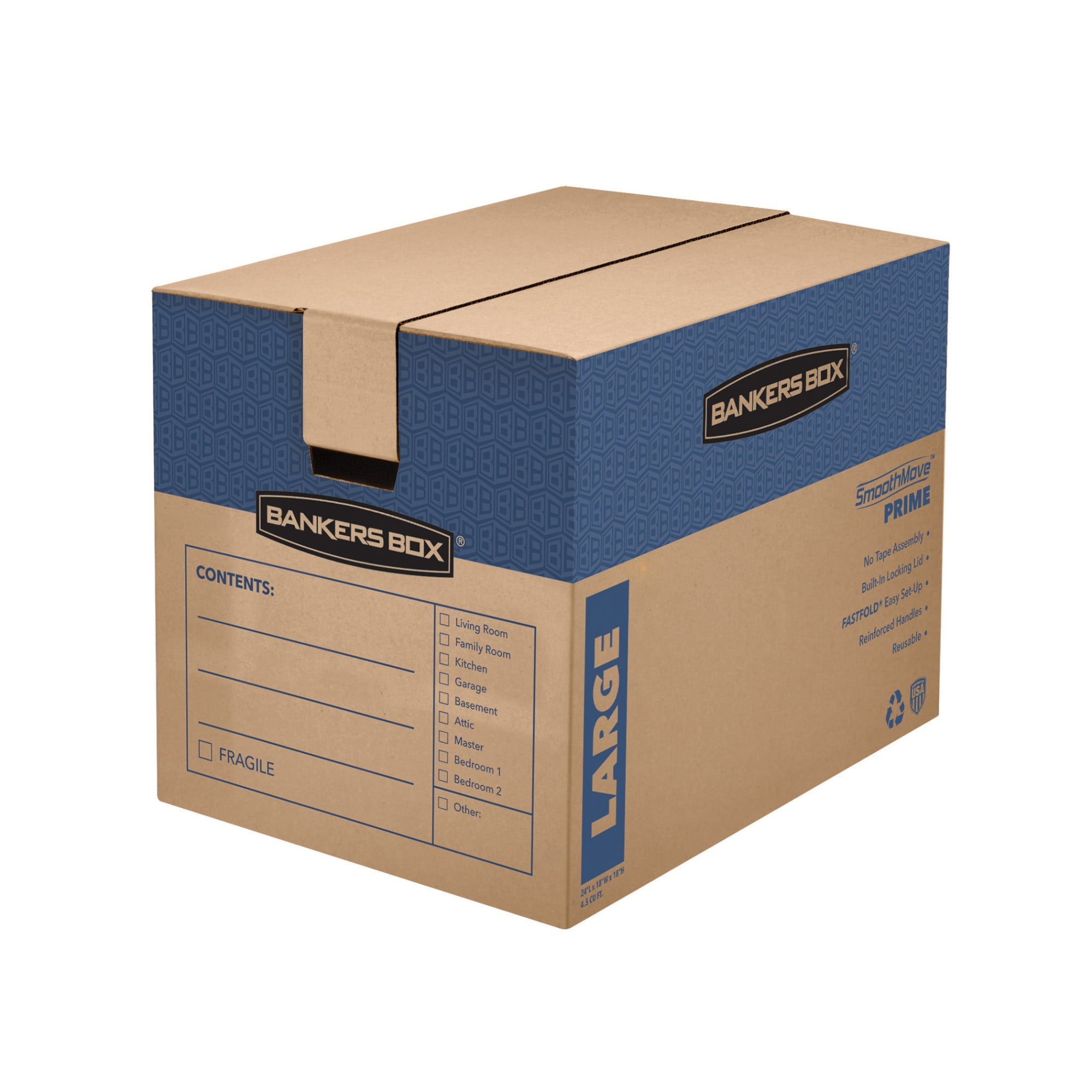 SmoothMove Prime Moving/Storage Boxes, Hinged Lid, Regular Slotted Container (RSC), 18