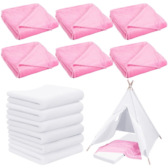 SmoothNovelty 8 Pieces Sleepover Party Supplies Include Soft Throw Blankets and Mattress Sheet(Sheet Only) Pad Covers for Spa Sleepover Slumber Birthday Party Favors (White and Pink) A101