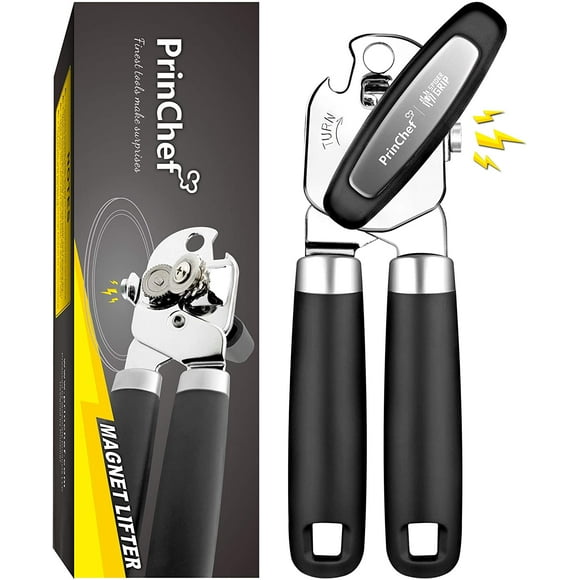 [Smoother Cut] PrinChef Manual Can Openers with Magnet, No-Trouble-Lid-Lift, Handheld Can Opener Smooth Edge with Sharp Blade
