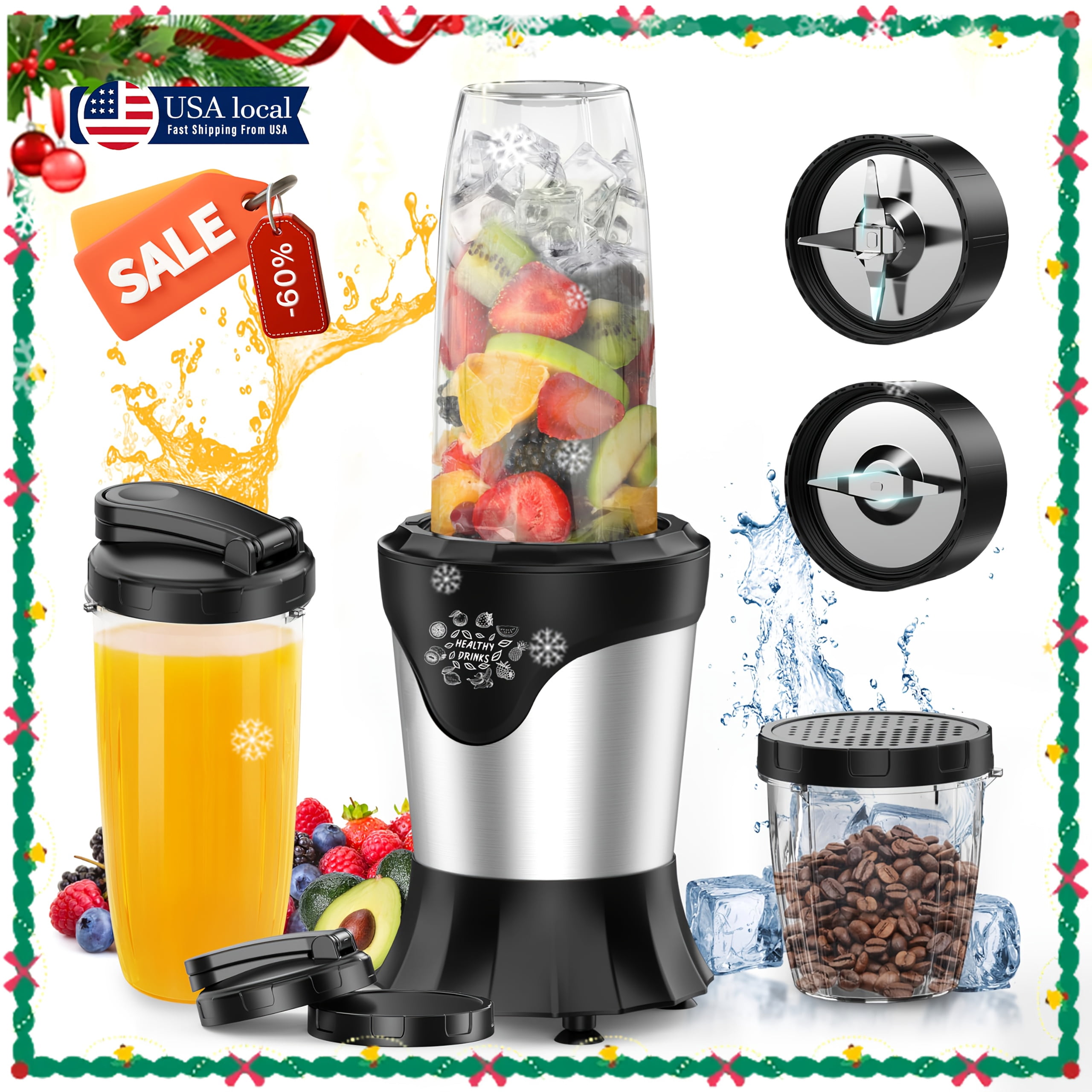 Suavo 1100W Personal Blender With 2 Travel Cups - Portable Smoothie & Shake Maker, Includes Grinder 5 thumbnail image