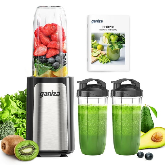 Smoothie Blender with 3 Portable Cups, 14Pcs Personal Blender Set for Shakes, Juice, Kitchen Use, Includes 24oz and 17oz Cups, Recipe Book, Easy Clean, Black