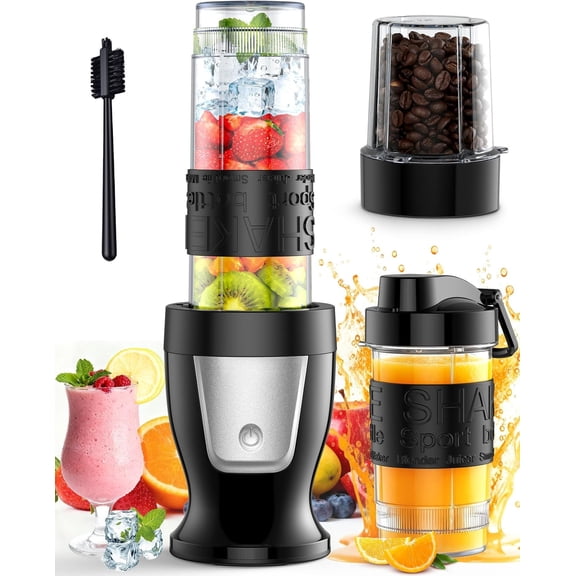 Smoothie Blender, 650W Personal Blenders for Shakes and Smoothies with Cup & 2 Portable Cups (20oz+14oz), Portable Blender for Juices, Smoothies Maker for Kitchen, Black