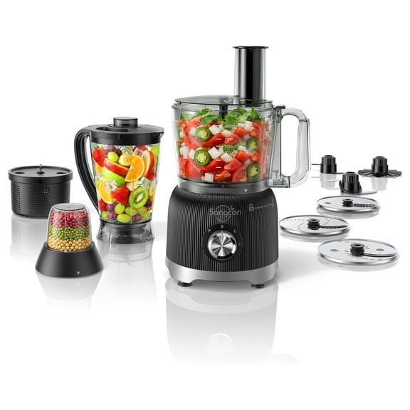 Smoothie Blender and Food Processor Combo for Kitchen, 600W Vegetable Chopper with 2 x 8-Cup Bowls, 11-in-1 Food Chopper for Slicing, Shredding, Mixing, Purees & Dough, Shakes, BPA-Free