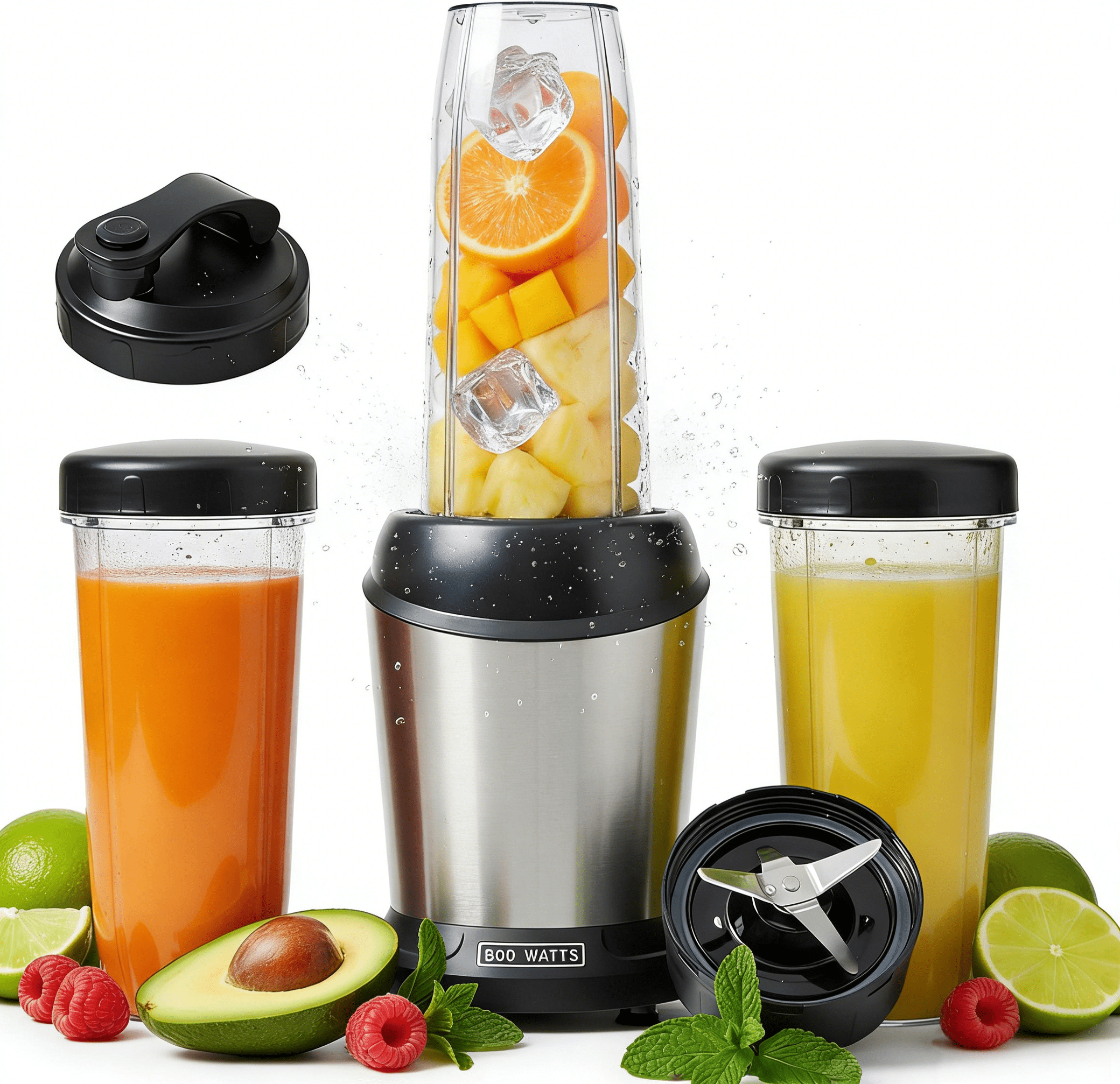 Smoothie Blender, Personal Blender Set with BPA-Free Portable Cups, Compact Blender for Shakes Sauces Juice and Ice Crushing, Light Silver
