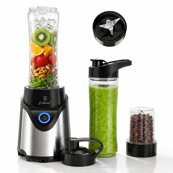 Smoothie Blender Personal With 2 To-go Cups & Lids Black