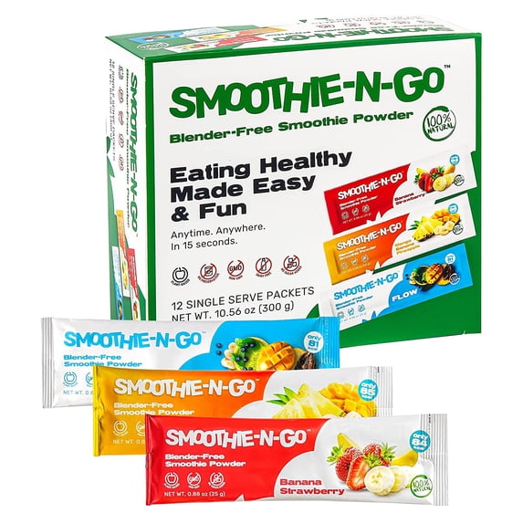 Smoothie-N-Go Freeze Dried Fruit Smoothie Mix Powder, Variety Pack Healthy Snacks, Plant Based, with Real Fruits & Veggies, Vitamins & Fiber, Superfoods, Gluten Free, Low Calorie, Non-GMO, No Sugar