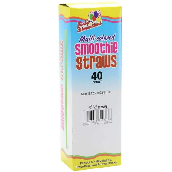 Smoothie Straws Straws - 9.12" 40 Pcs  Multi-Colored Plastic Straws for Parties, Events & Occasions