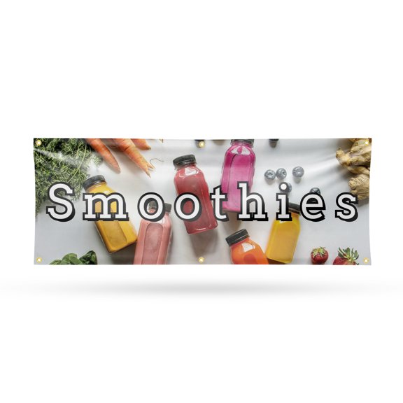 Smoothies Banner Sign 24 Inch x 72 Inch | 13 oz Vinyl with Metal Grommets | Heavy-Duty Single-Sided Outdoor Durable Printed High-Quality Weatherproof | Made in the USA