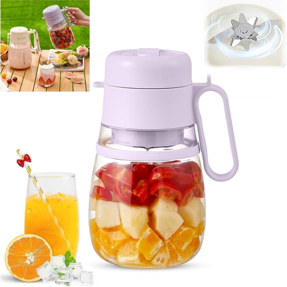 My Smoothies Cup Blender, 1000ML Portable Small Juice Cup with Handle/Strap, Rechargeable Multi-Function Juicer Juice Cup for Gym/Travel/Kitchen (Purple)